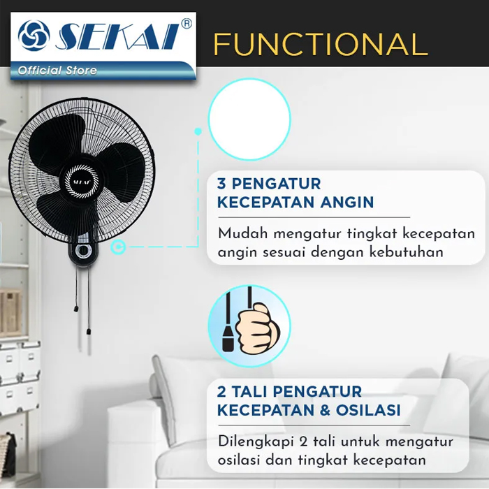 Sekai Wall Fan 16" - WFN1627 Biru 